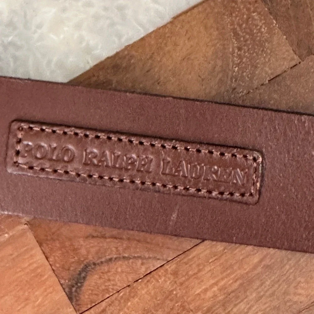 Polo Ralph Lauren Belt 38 Brown New‎ Leather Silver Roller Buckle Classic